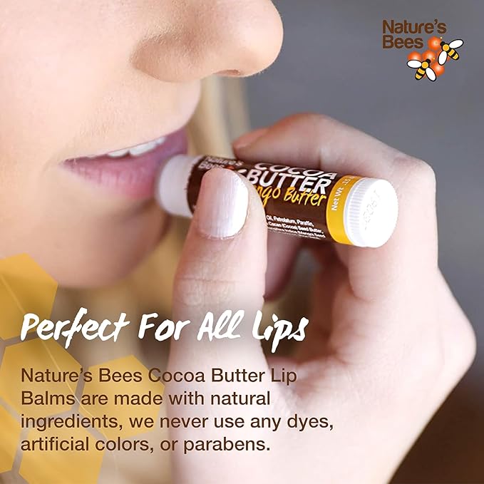Nature's Bees Cocoa Butter Lip Balm Moisturizer, 24 Pack with 4 Flavors, Original, Shea Butter, Mango Butter, and Olive Oil, Made with Coconut Oil, Beeswax, Vitamin E and Aloe, 0.15 oz