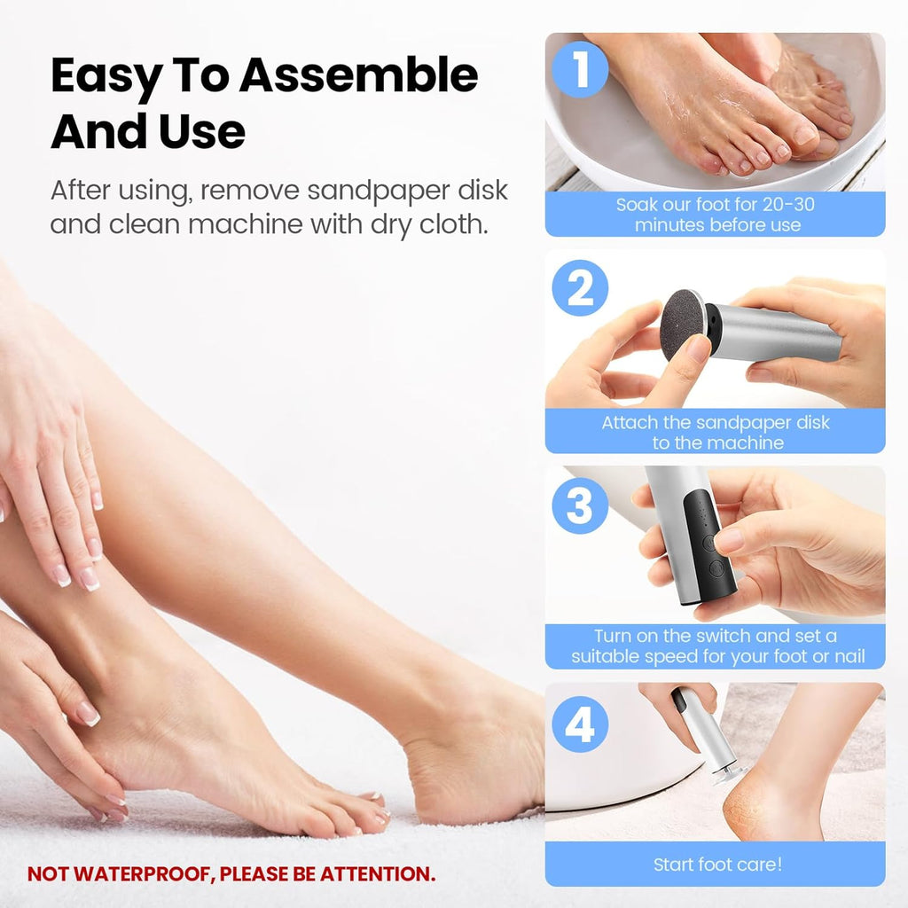 Electric Foot Callus Remover, 2 in 1 | 6 Speed Adjustable Foot File Nail Grinder with Sandpaper Disks, Professional Sander Pedicure Tool for Feet Dead Skin, Self Care Gifts for Women Mom Lover Friends