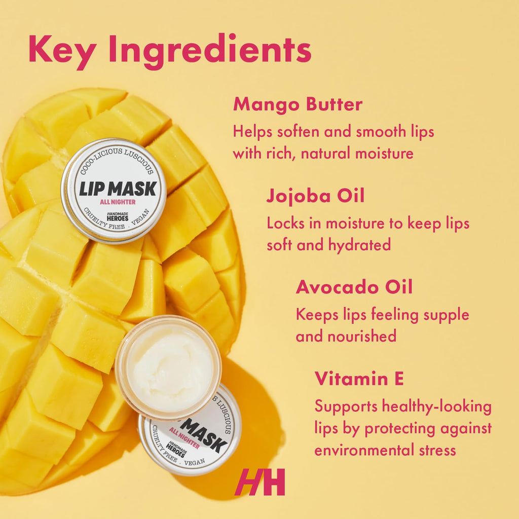 Handmade Heroes 100% Natural Coconut Lip Exfoliator & Lip Mask Gift Set - Gentle Exfoliant Sugar Lip Polish & Moisturizer for Chapped & Dry Lips