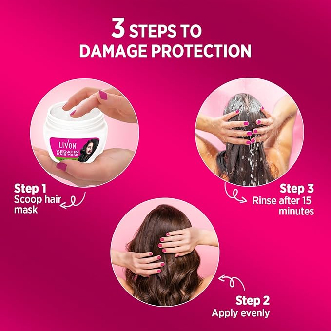 Livon Hair Mask Damage Repair | Repairs Damage, Controls Frizz | Infused with Keratin for Stronger, Smoother, Shinier Hair | 15.2 Fl Oz