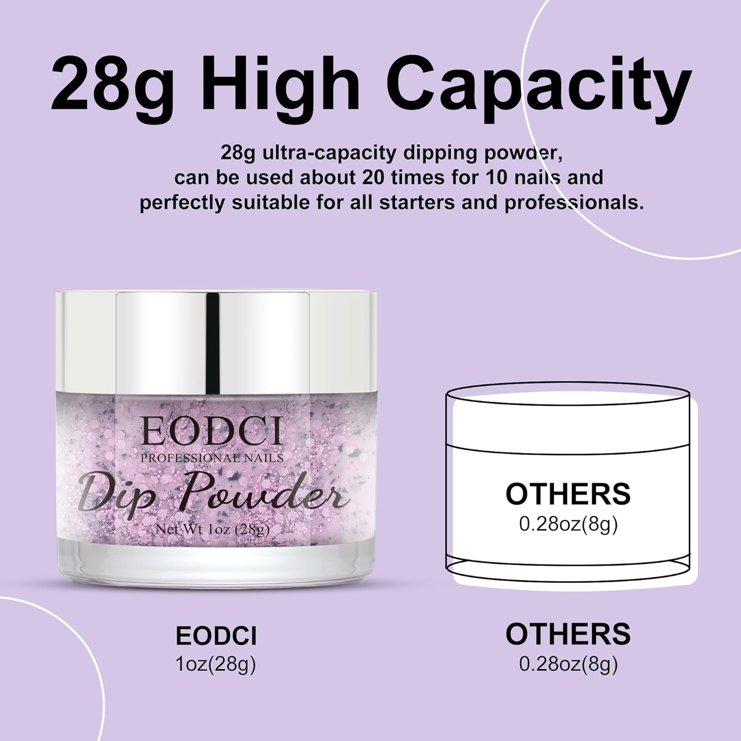 Lavender Glitter Dip Powder, Nail Dipping Powder 1 Oz/28g Purple Colors with Platinum foil for DIY Manicure Salon at Home Easy to Use for Women gift No Needed Nail Lamp Curing