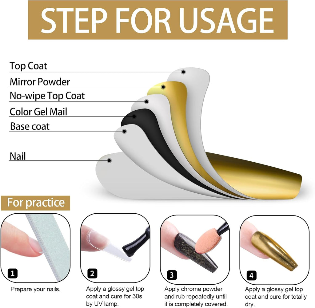 Artdone Chrome Nail Powder, Light Gold Iridescent Aurora Powder Metallic Mirror Effect Pigment Pearlescent Mermaid Pigment Pearl Glitter Dust Kit, Nail Art Decoration, Resin Craft