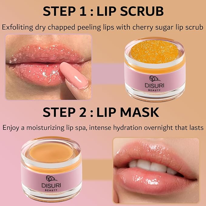 Lip Mask and Lip Scrub Set - Moisturizing Lip Scrub for Exfoliating and Smoothing Lips, Cruelty-free - Improves Texture, Hydrates, and Softens Chapped, Dark Lips Skin - (Orange)