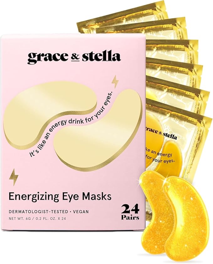 grace & stella Award Winning Under Eye Mask - Travel Essentials - Birthday Gifts for Women - Gel Eye Patches for Dark Circles, Puffy Eyes, Wrinkles, Undereye Bags - Vegan - Self Care (24 Pairs, Gold)