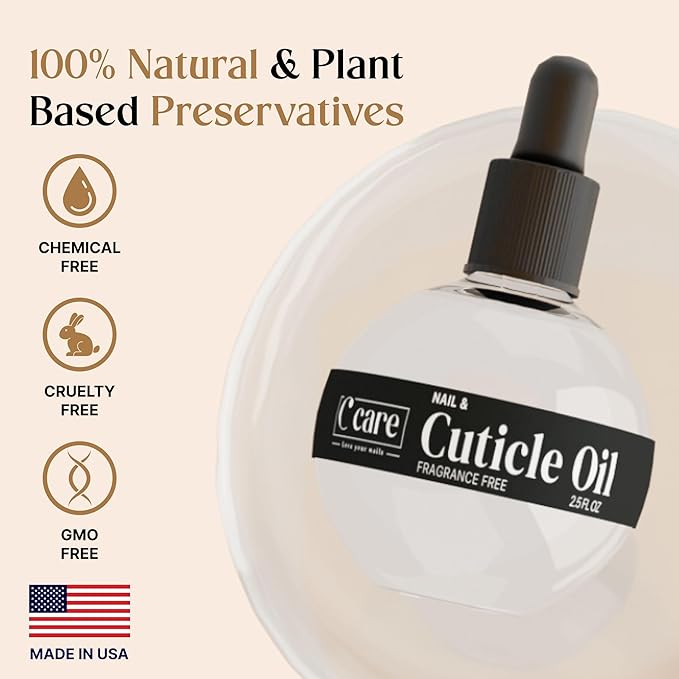 C CARE Fragrance Free Cuticle Oil For Nails - Repairs Cuticles Overnight - Moisturizes and Strengthens Nails and Cuticles - Dropper & Brush included - 2.5oz