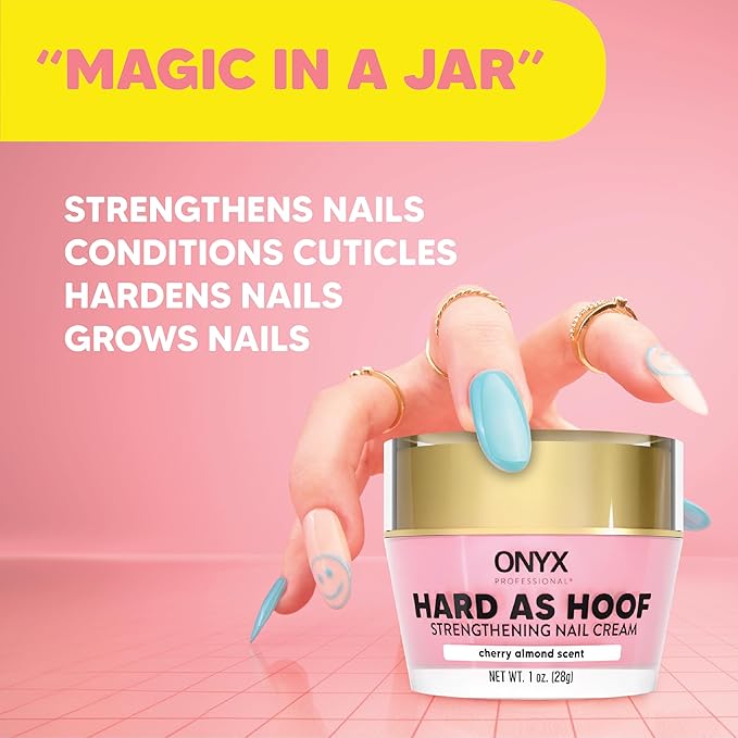 Onyx Professional Hard as Hoof Nail Strengthening Cream, Cherry Almond Scent - Nail Growth & Conditioning Cuticle Cream Stops Splits, Chips, Cracks & Strengthens Nails, 1 oz