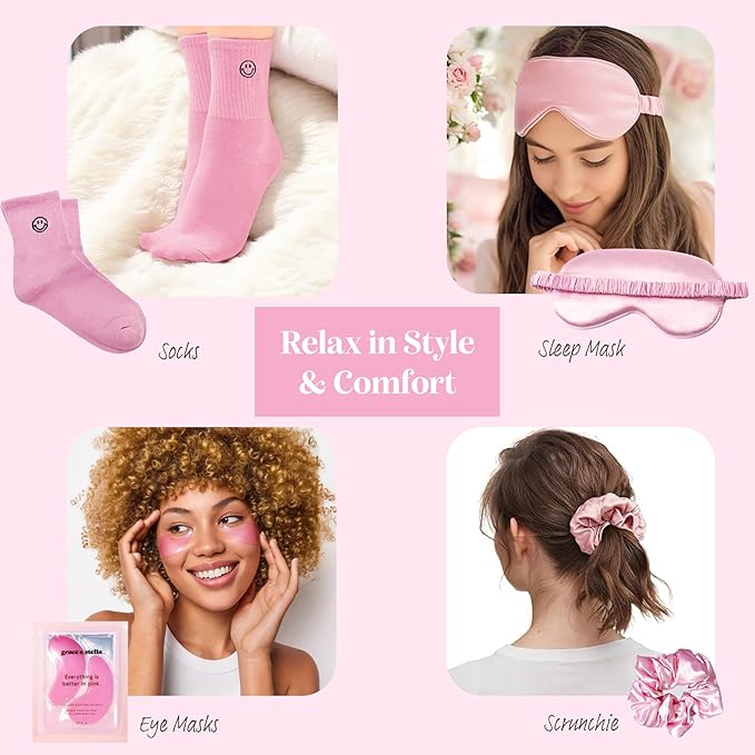 Happy Gift Set – Spa Pamper Kit, Smile Socks, Motivational Gift Box with Uplifting Quotes, Silly Sleep Mask | Self-Care Gift Box for Women, Mother's Day (Premium Gift Set)