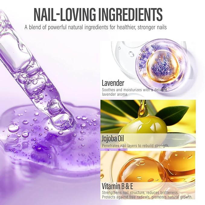 CHUCHU Nail Strengthener - Lavender Scent Nail Repair Growth Moisturizing Treatment - Natural Jojoba Vitamin B & E Cuticle Oil for Dry Cracked Nails