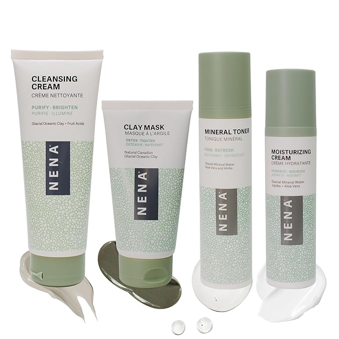 NENA Natural Skincare Kit | 4-Piece Daily Skin Essentials for Women & Men - for Dry, Oily, Normal and Sensitive Skin | EWG Verified, Cruelty Free & Vegan-Friendly
