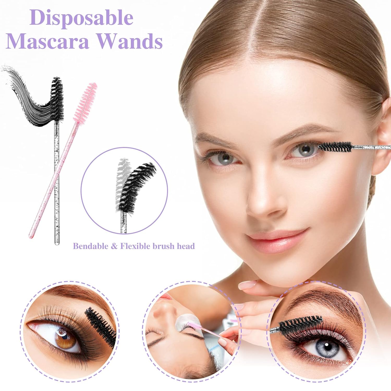 270 PCS Crystal Disposable Makeup Applicators Kit, Makeup Artist Must Haves Tools 100 Mascara Wands 100 Lipstick Applicators 70 Eyeliner Brushes with Organizer Box Christmas Gifts for Women