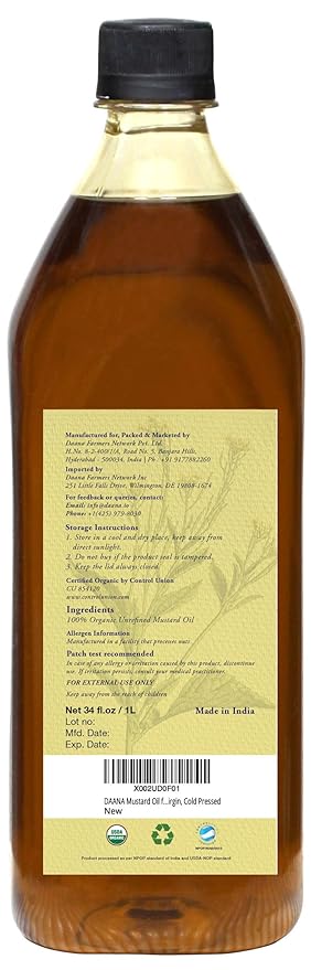 DAANA Mustard Oil for Skin: Certified USDA Organic, Extra Virgin, Cold Pressed (Fl Oz)