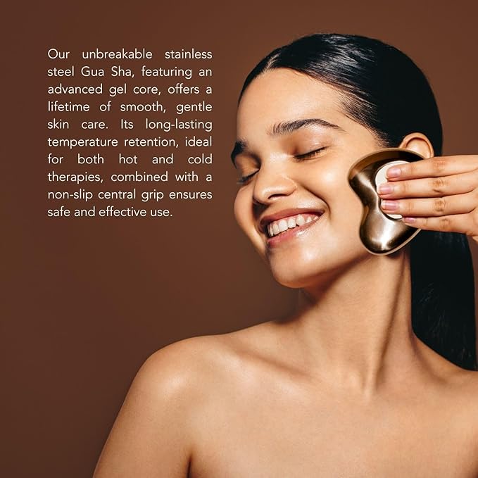 Gua Sha Facial Tools and Gua Sha Oil Skincare Gift Set - Gua Sha Set Consists of 100% Pure Jojoba Oil with Bakuchiol Serum and Vitamin E (30ml), and Stainless Steel Cryo Guasha Tool for Face by TRIONI