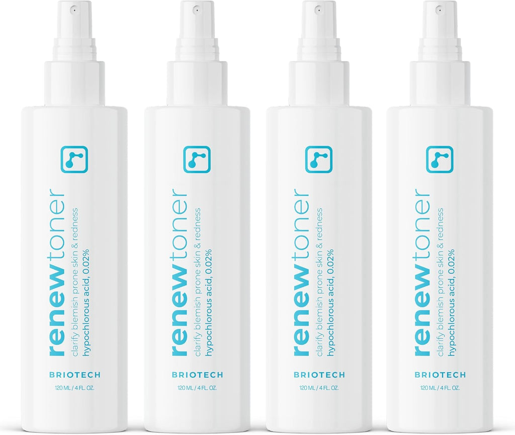 BRIOTECH Renew Toner, Hypochlorous Acid Spray, Minimize Appearance of Blemishes, Soothing Facial Mist for Sensitive Skin, Calm Redness & Bumps, Vegan, 4 fl oz (4 Pack)