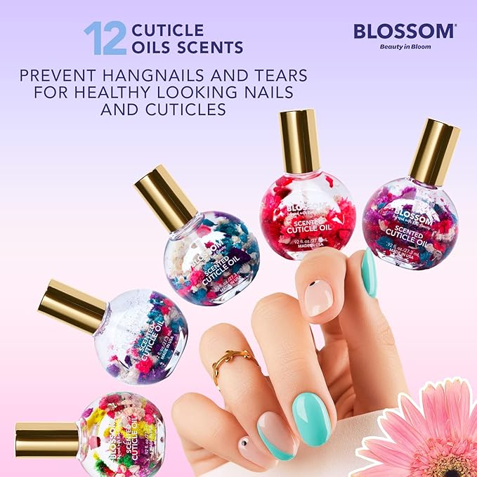 Blossom Hydrating, Moisturizing, Strengthening, Scented Cuticle Oil, Infused wtih Real Flowers, Made in USA, 1.84 fl oz, 2 Pack Bundle, Strawberry + Kiwi