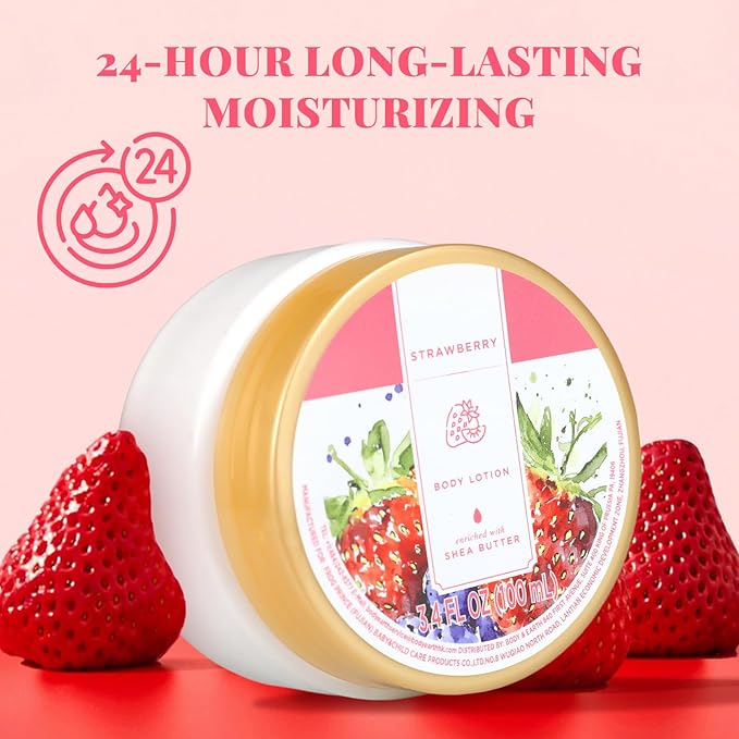 Princess Belle Strawberry Body Lotion, Travel Size Body Lotion for Women and Men Dry Skin, Deep Moisturizing and Hydrating with Natural Shea Butter, Smell Good, 100ml(3.4floz)