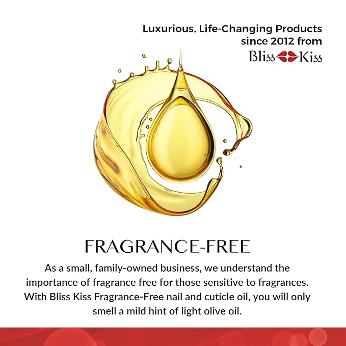Bliss Kiss | Fragrance Free | Nail Oil Cuticle Dropper w/Vitamin E & Jojoba⏤Nail Strengthener Nail Growth Oil and Serum for Brittle Peeling Breaking Thin Nails | 0.5oz |