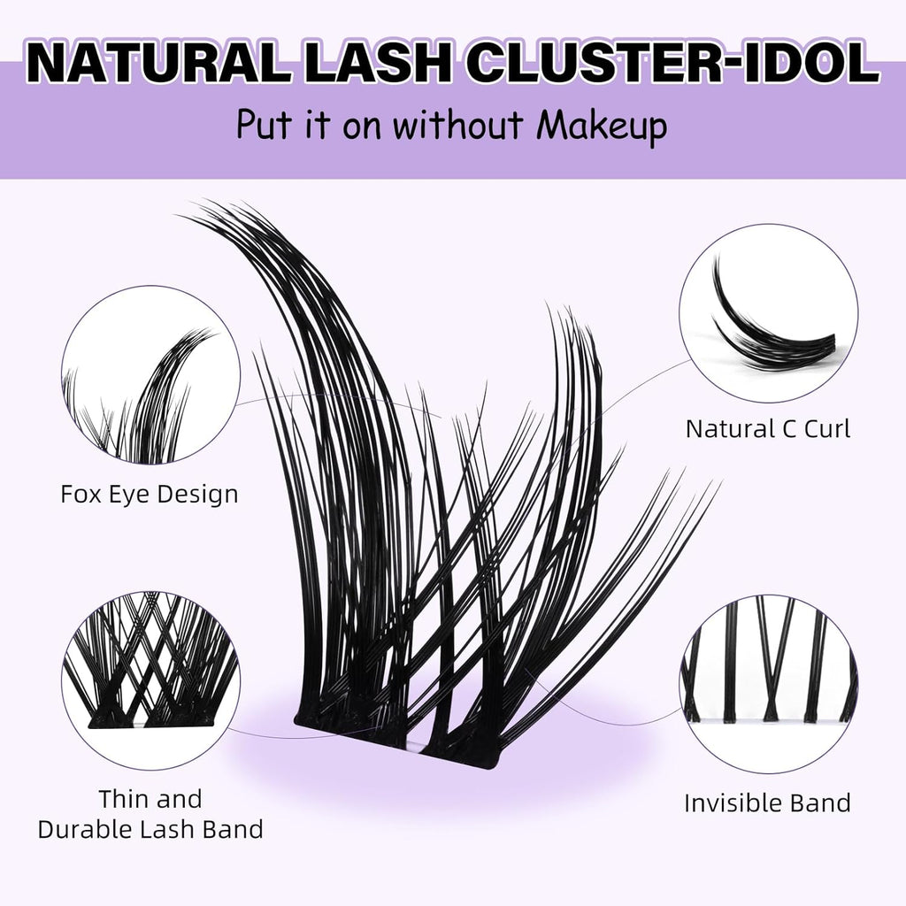 B&Qaugen Lash Clusters Kit Foxy Lash Extension Kit No Lash Map Natural Lash Clusters with Invisible Band 7-16 Eyelash Extension Kit C Curl Lash Kit with Lash Bond and Seal（foxy）