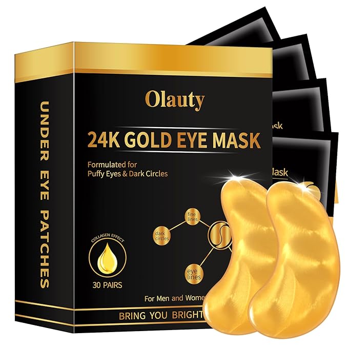 30 Pairs 24K Gold Eye Masks, Crystal Collagen Gel Eye Patches for Puffy Eyes, Reducing Fine Lines, Eye Bags, Moisturizing Cooling Skin Care Pads for Puffiness & Dark Circleseye Patches