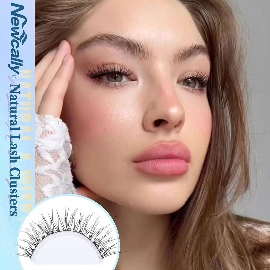 Natural Lash Clusters Kit DIY Lash Extension Kit Wispy Eyelash Extension Kit C-curly Individual Lashes Kit 9-12MM Short Eyelash Clusters with Lash Remover by Newcally