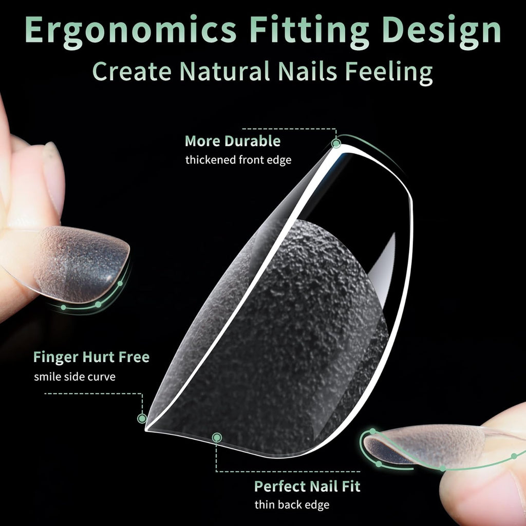 Medium Square Nail Tips, 216pcs Acrylic Fake Nails Gel Nail Tips Soft, Full Cover Pre-Shaped Matte Clear Press on Nails for Extension, Diy at Home Manicure 12 Sizes
