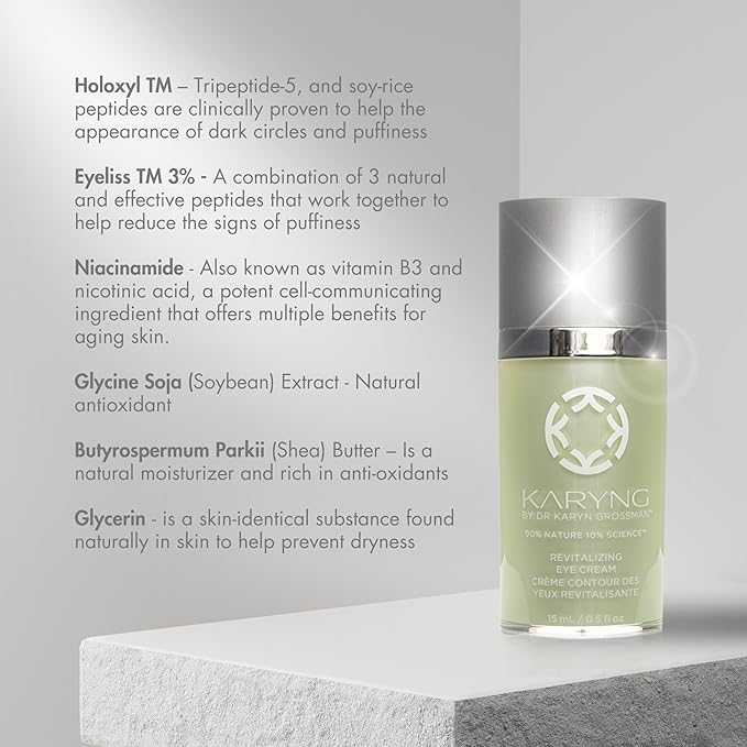 KARYNG Revitalizing Peptide Eye Cream, Organic Anti Aging Eye Cream, Targets Under Eye Puffiness, Fine Lines, Dry Skin and Dark Circles, Soothing Under Eye Treatment, 0.5oz