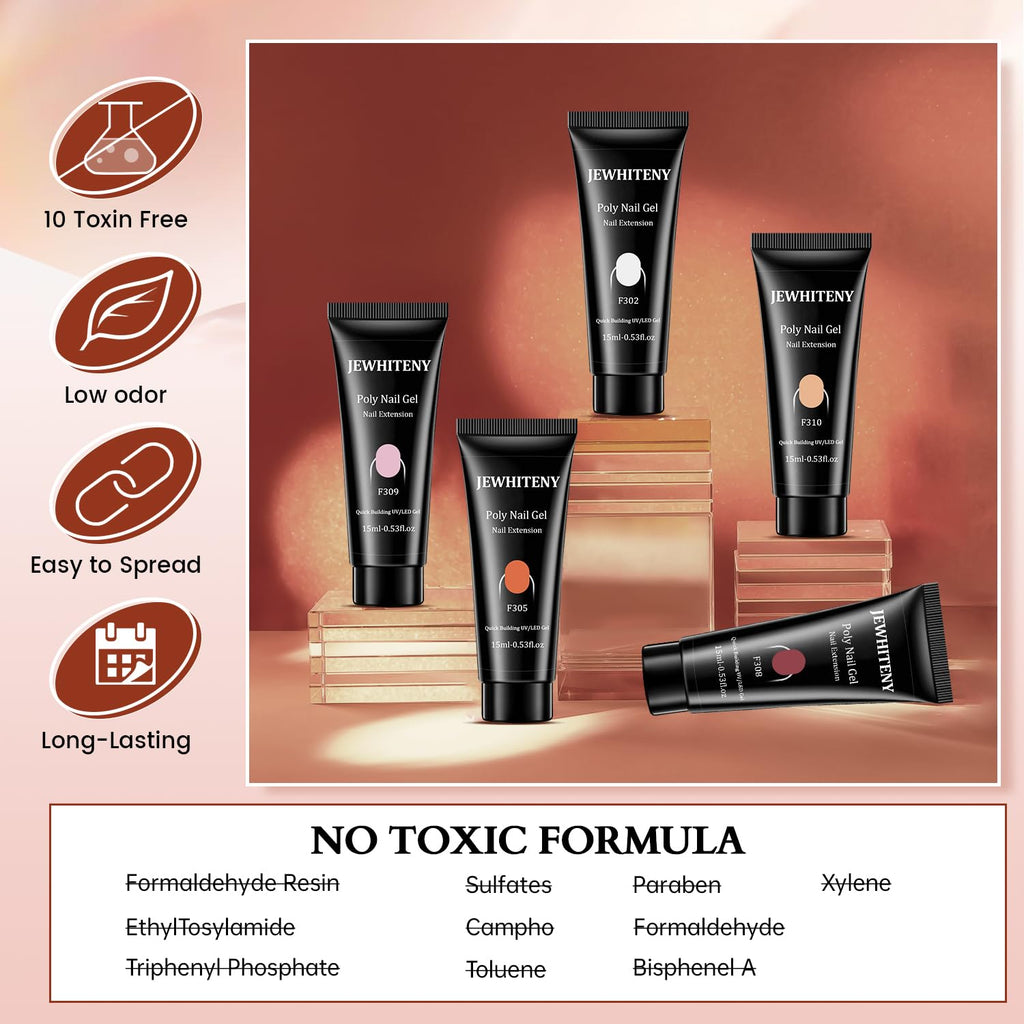 JEWHITENY 14 pcs Poly Gel Nail Extension Kit With Drill Machine U V Nail Light ALL In One Polygel Starter Kit