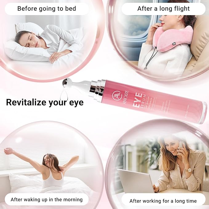 Caffeine Eye Cream for Dark Circles and Puffiness,Under Eye Cream for Fine Lines Wrinkles and Bags,Eye Care Eye Roller Serum with 360° Massage Ball