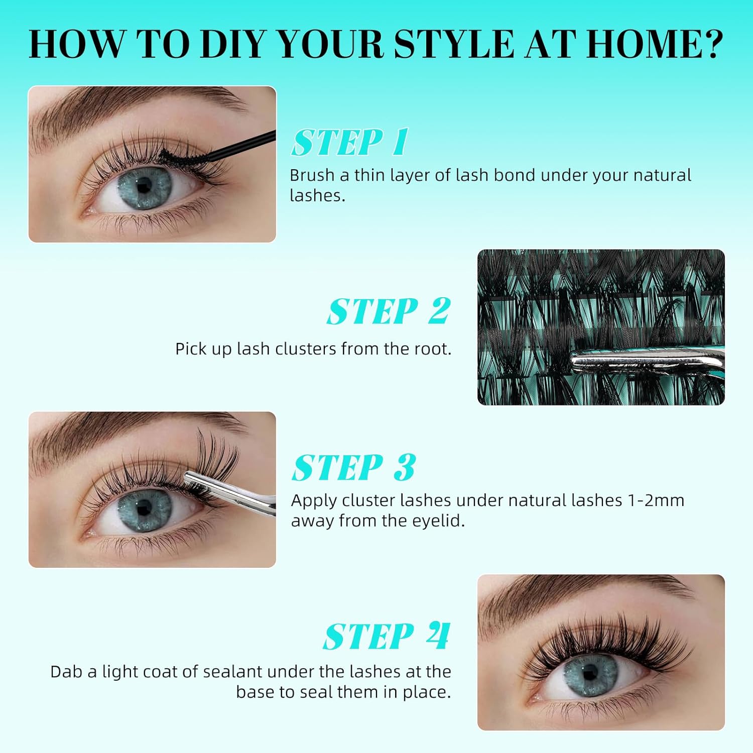 Lash Clusters 240pcs Eyelashes Cluster Individual Wispy Lashes Thin Band for D Curl Lash Extension Eyelashes for Beginners at Home,False Eyelashes Soft Eyelash Clusters(50D,D-Mix9-16mm)