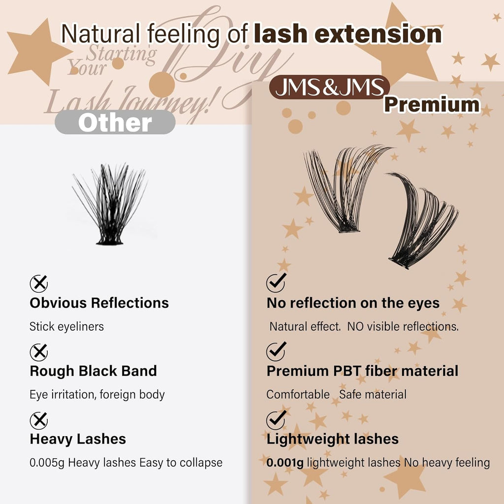 DIY Lash Extension Kit Lash Clusters Kit 40D+50D D Curl Individual Lashes Eyelash Extension Kit 280 pcs Thin Band Cluster Lashes Lash Bond and Seal Tweezers Easy to apply