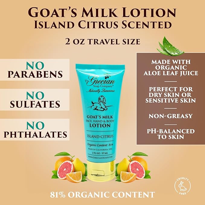 Deluxe Bathtub Gift Set, 6pcs Goat Milk & Olive Oil Skin Care Set, Birthday Gifts for Women, Bridal Shower Gifts, Gifts for Mom, Island Citrus Scent, Handmade in the USA