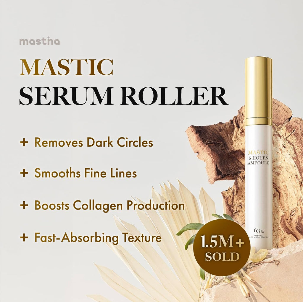 MASTINA Mastic Serum Roller - Dark Circle Remover & Eye Serum for Brighter, Firmer Under Eyes, Korean Skin Care, 0.5 fl oz,White Mastic Complex 63% + Tranexamic Acid 2% + Niacinamide 5%