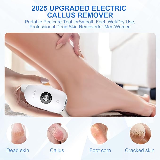 Electric Foot Callus Removers Rechargeable,Portable Electronic Foot Filer, Electric Callus Remover Kit,Professional Pedi Feet Care Perfect for Dead,Hard Cracked Dry Skin Ideal Gift(2 Grinding Heads)