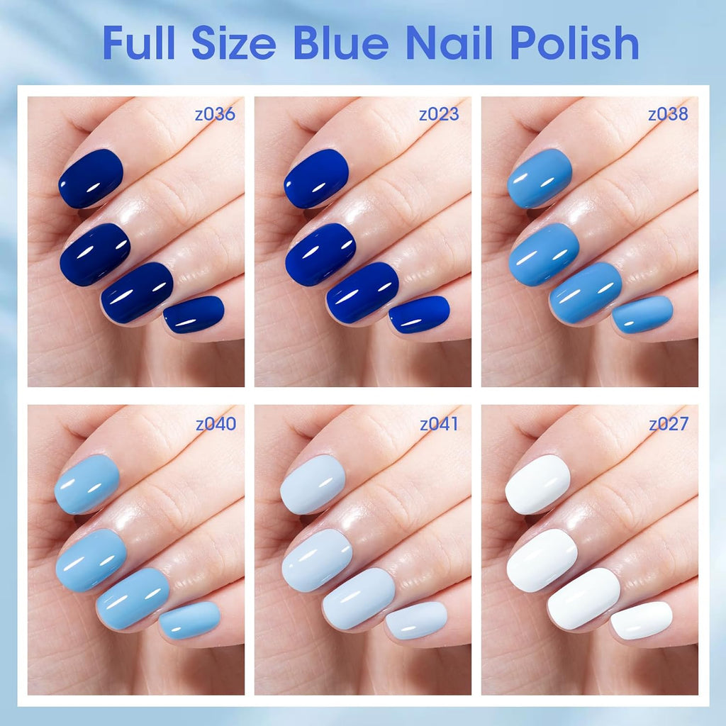GELLEN Blue Nail Polish, Bright Navy Royal Baby Ocean Cobalt Blue White 6 Colors Set, insta Air Dry Natural Traditional Regular Nail Polish for Acrylic Natural Nails Salon Home, Non UV Gel, Hema Free