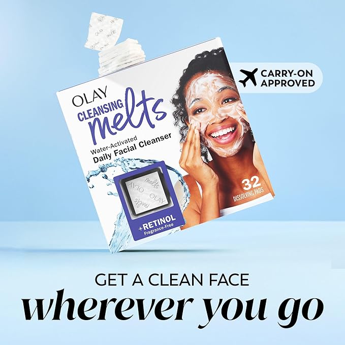 Olay Cleansing Melts + Retinol Face Cleanser, 12ct, Water-Activated Face Wash Cleans, Tones, and Refreshes Skin