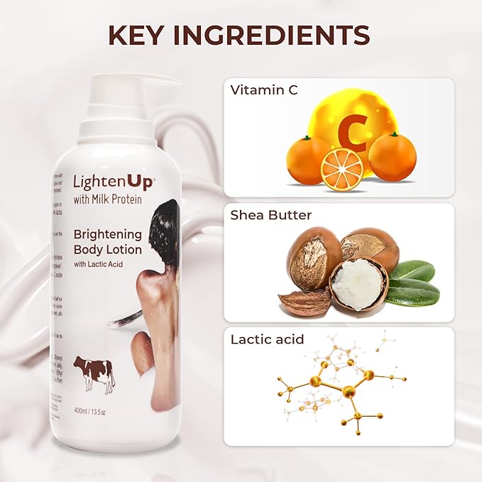 OMIC Lighten-Up Lactic Acid Lotion, 13.5 Fl oz / 400ml, AHA Body Cream, Moisturizing, Hydrating Body Lotion for Body, Knees, Armpit, Underarm, with Shea Butter, For Women and Men