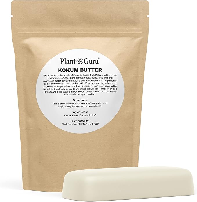 Raw Kokum Butter 8 oz. Bar 100% Pure Natural - Great for Skin, Body and Hair Moisturizer, DIY Creams, Balms, Lotions and Soap Making.