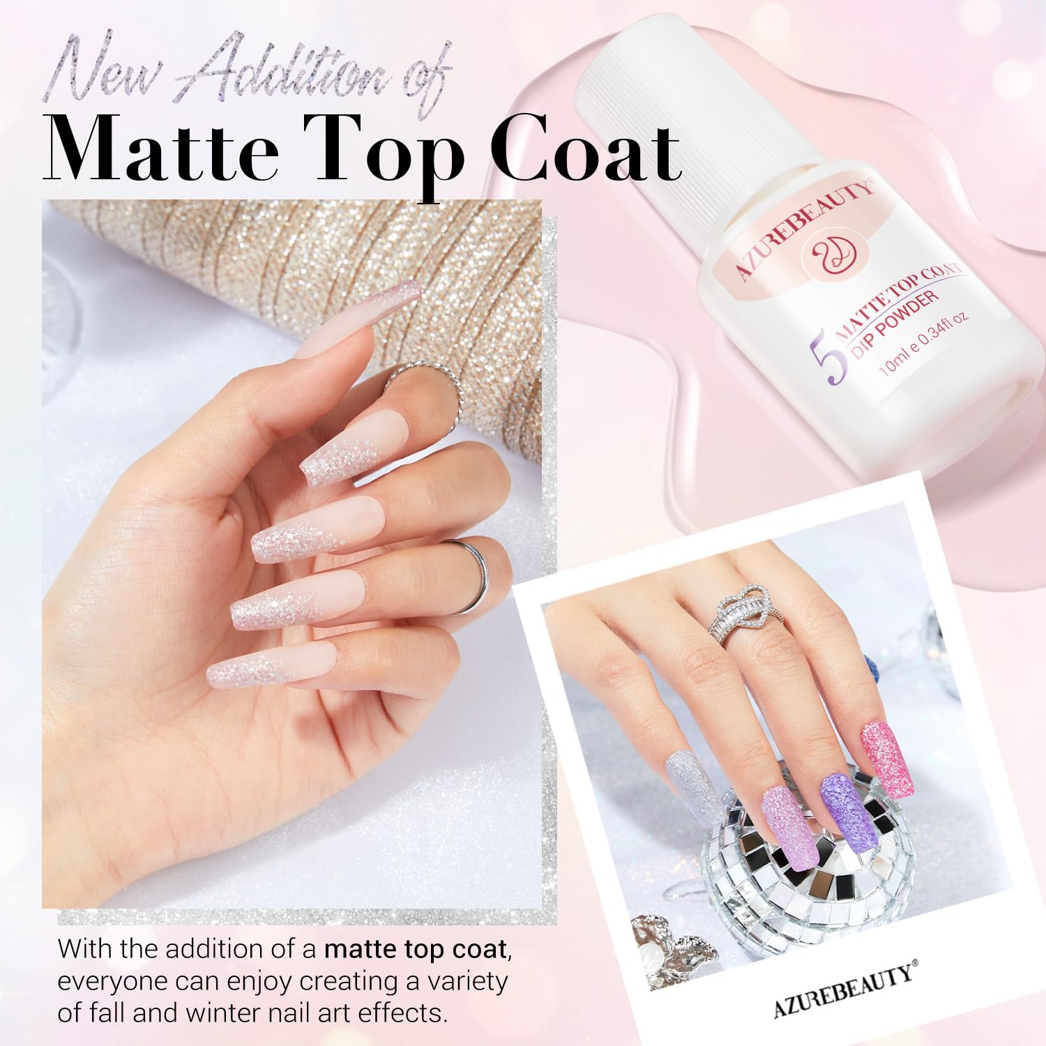 AZUREBEAUTY Dip Nails Powder Starter Kit, Silver Pink Blue Purple Black Shiny Chrome Platinum 8 All Season Colors with Nail Sticks, Base Glossy/Matte Top Coat Activator Liquid Set Manicure Art 30 PCS