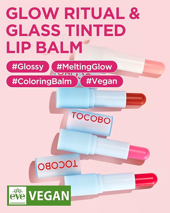 TOCOBO Glow Ritual Lip Balm 012 Better Pink – Vegan Korean Lip Care for Deep Hydration - Tinted Glass Glow Moisturizing with Lovely Soft Pink Color - Non-Sticky Radiant Finish, 0.12 oz.