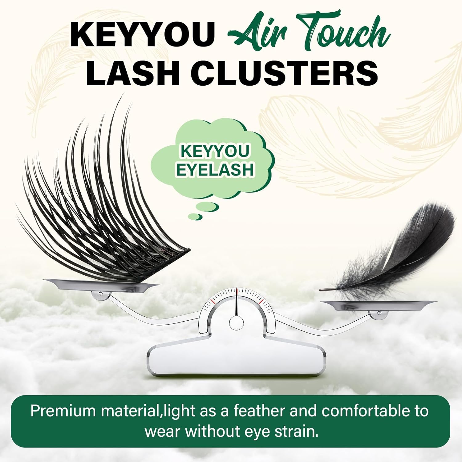 KEYYOU Lash Clusters 144pcs Individual Lashes D Curl 16mm Eyelash Clusters Super Lightweight Air Touch Cluster Lashes Soft&Wispy Comfortable Easy to DIY at Home(Air01-D-16mm)
