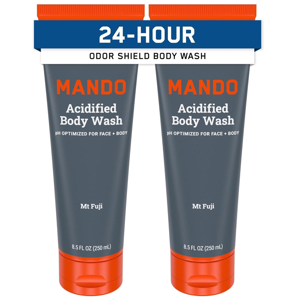 Mando Odor Shield Body Wash - 24 Hour Control - Removes Odor Better than Soap - SLS Free, Paraben Free, Skin Safe - 8.5 Ounce (Pack of 2) (Mt Fuji)