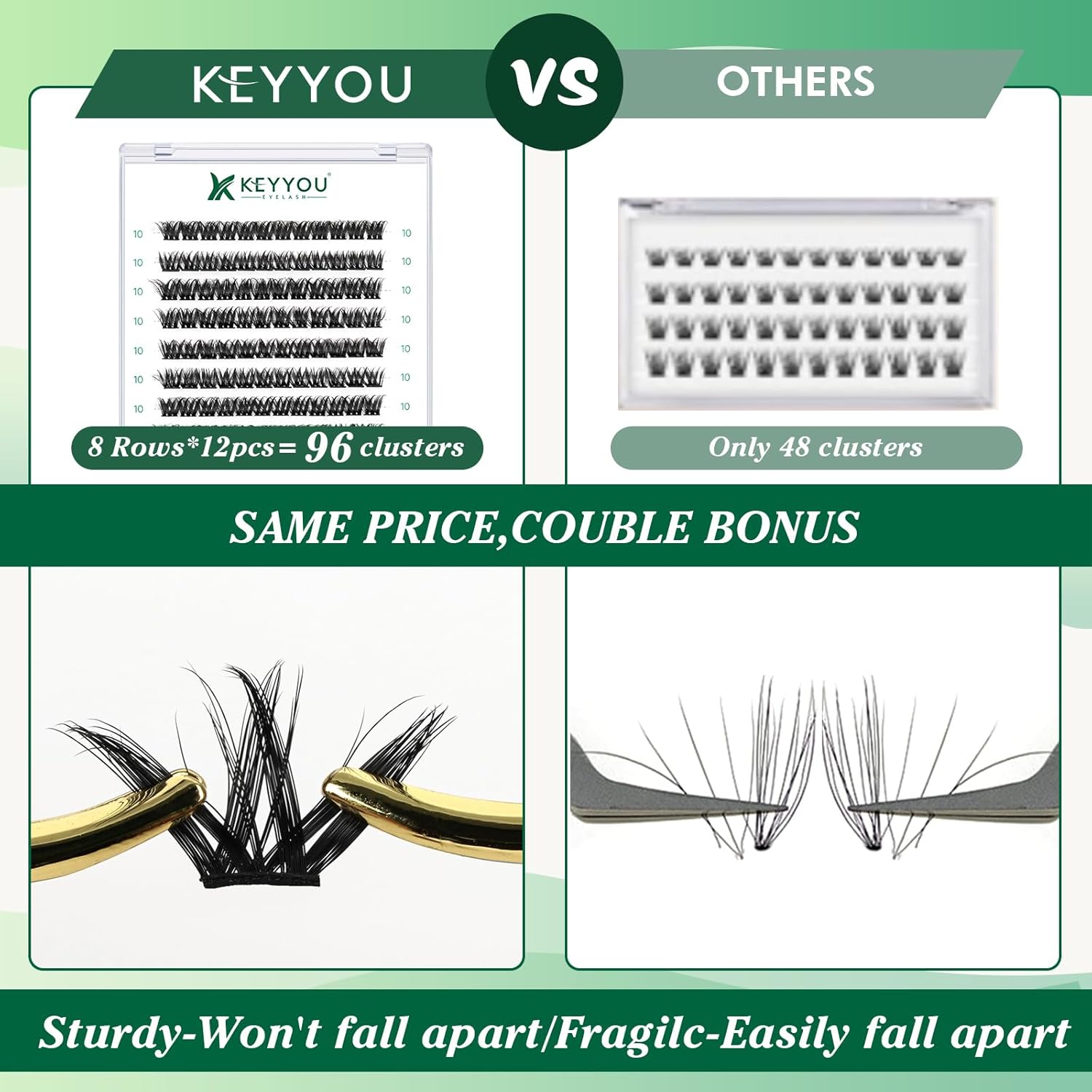 Lash Clusters,96 Pcs Cluster Lashes D Curl 10mm DIY Lash Extensions Eyelash Clusters,KEYYOU Volume Wispy Individual Lashes Soft&Comfortable Easy DIY at Home(Y07,D-10mm)