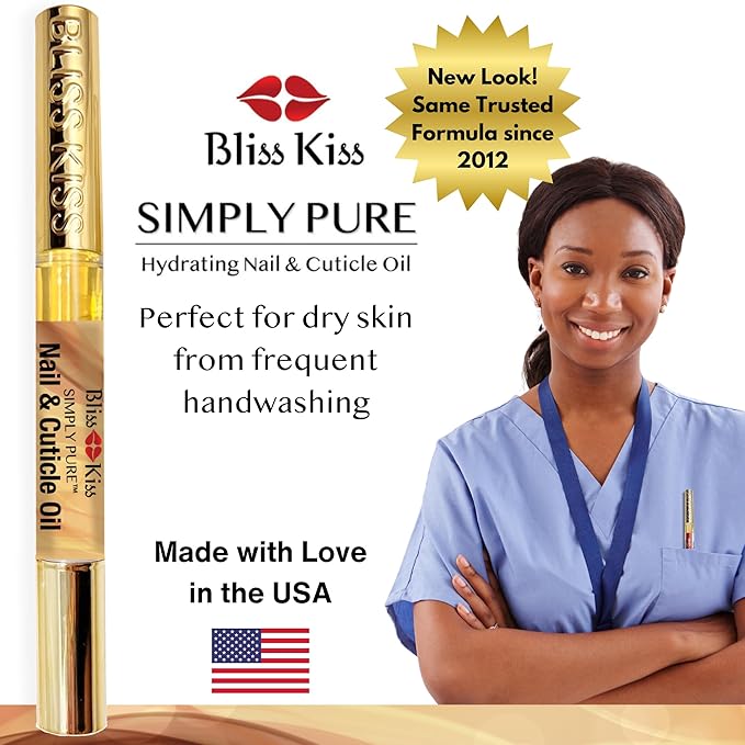 Bliss Kiss | 4 Vanilla Fragrance Nail Oil Cuticle Pens w/Vitamin E & Jojoba⏤Nail Strengthener Nail Growth Serum for Brittle Peeling Breaking Thin Nails