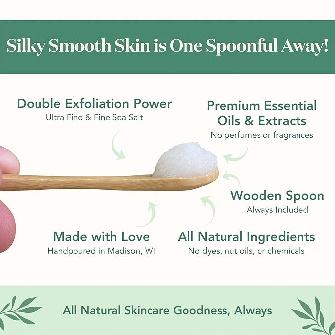 Bare Botanics Coconut Vanilla Body Scrub 24oz | Made in Madison, WI | All Natural Sea Salt Exfoliator w/ Skin Loving Moisturizers | Vegan & Cruelty Free | Gift Ready Packaging w/ a Cute Wooden Spoon