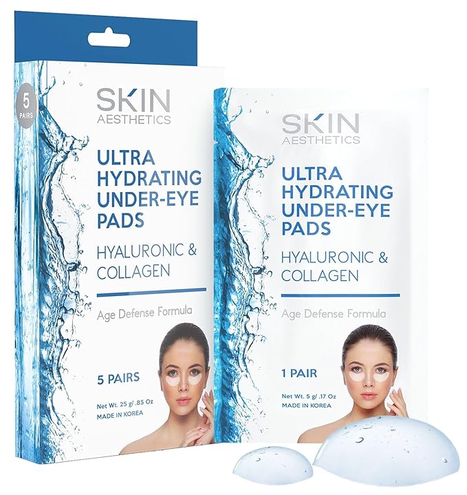Hyaluronic & Collagen Under Eye Patches - Reduces Puffiness, Eye Bags & Wrinkles, Ultra Hydrating - Dermatologist Tested Korean Skincare - Clean Beauty, Cruelty-Free - 5 Pairs