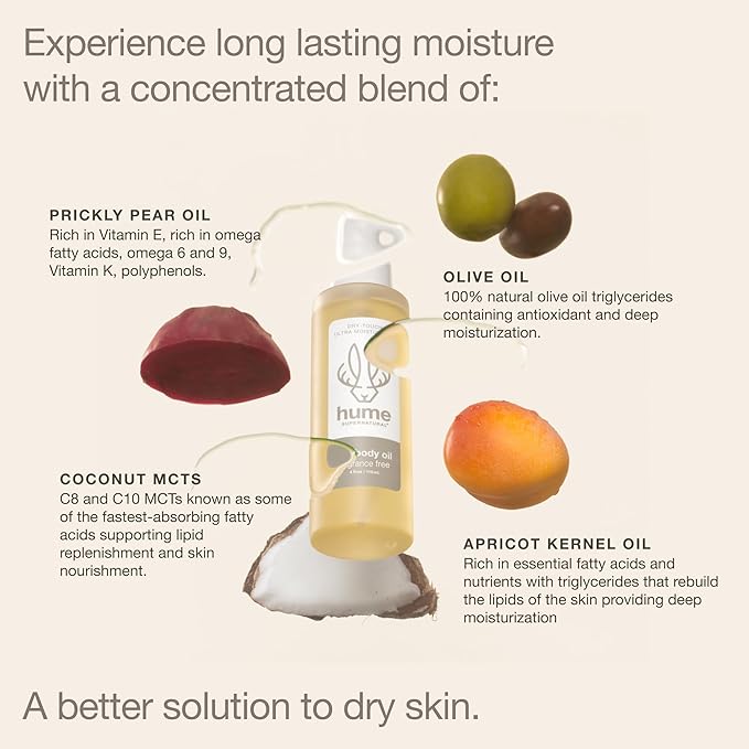 HUME SUPERNATURAL Dry Body Oil Spray - Moisturizing Oil for Dry Skin, After Shower Hydrating Body Oils for Women and Men, Nourishing, Glow, Probiotic, Fragrance Free, 2-Pack
