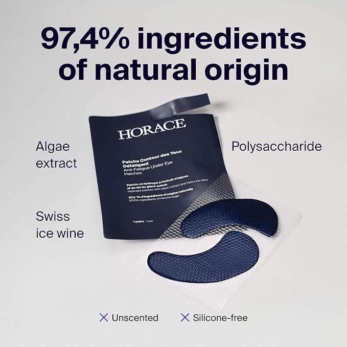 HORACE Anti-Fatigue Under-Eye Patches for Men - Dark Circle and Puffiness Reduction - Moisturising & Refreshing Hydrogel Treatment - Vegan and Silicon-free Skincare - Unscented, Pack of 5 Pairs