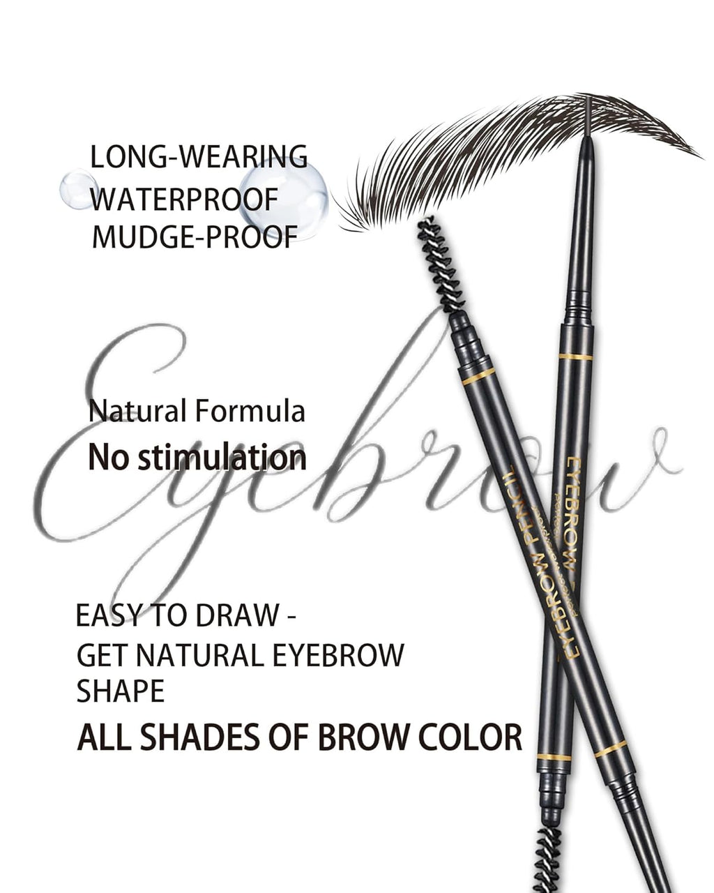 Black Eyebrow Pencils for Women, 12Pcs Ultra Slim Eyebrow Pencil with 2 Brow Razors Kit, Double Head 1.5mm Micro-Fine Tip & Spiral Brush, Can Draw Fine and Long-Lasting Brows Makeup
