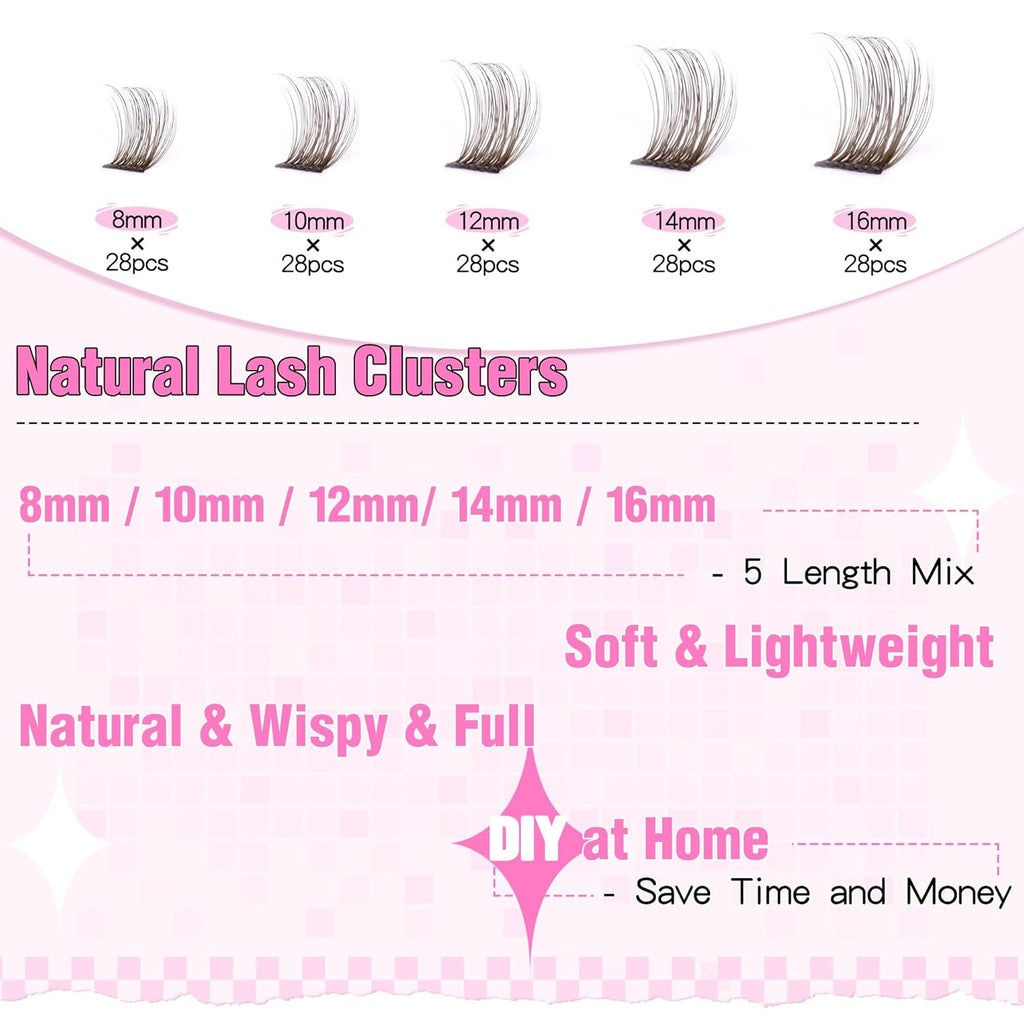 Brown Lash Clusters Wispy Natural Eyelash Clusters Eyelash Extensions 196pcs D-Curly DIY Individual Lashes Extensions