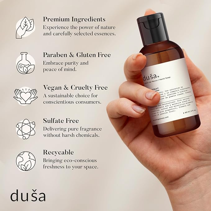 Dusa Grapefruit Gift Set: Room Spray Grapefruit Fragrance (2 oz), Premium Hydrating Hand Cream (2 oz), Soothing Hand Soap & Toile de Jouy Makeup Pouch – Ideal Luxurious Gift for Mothers Day