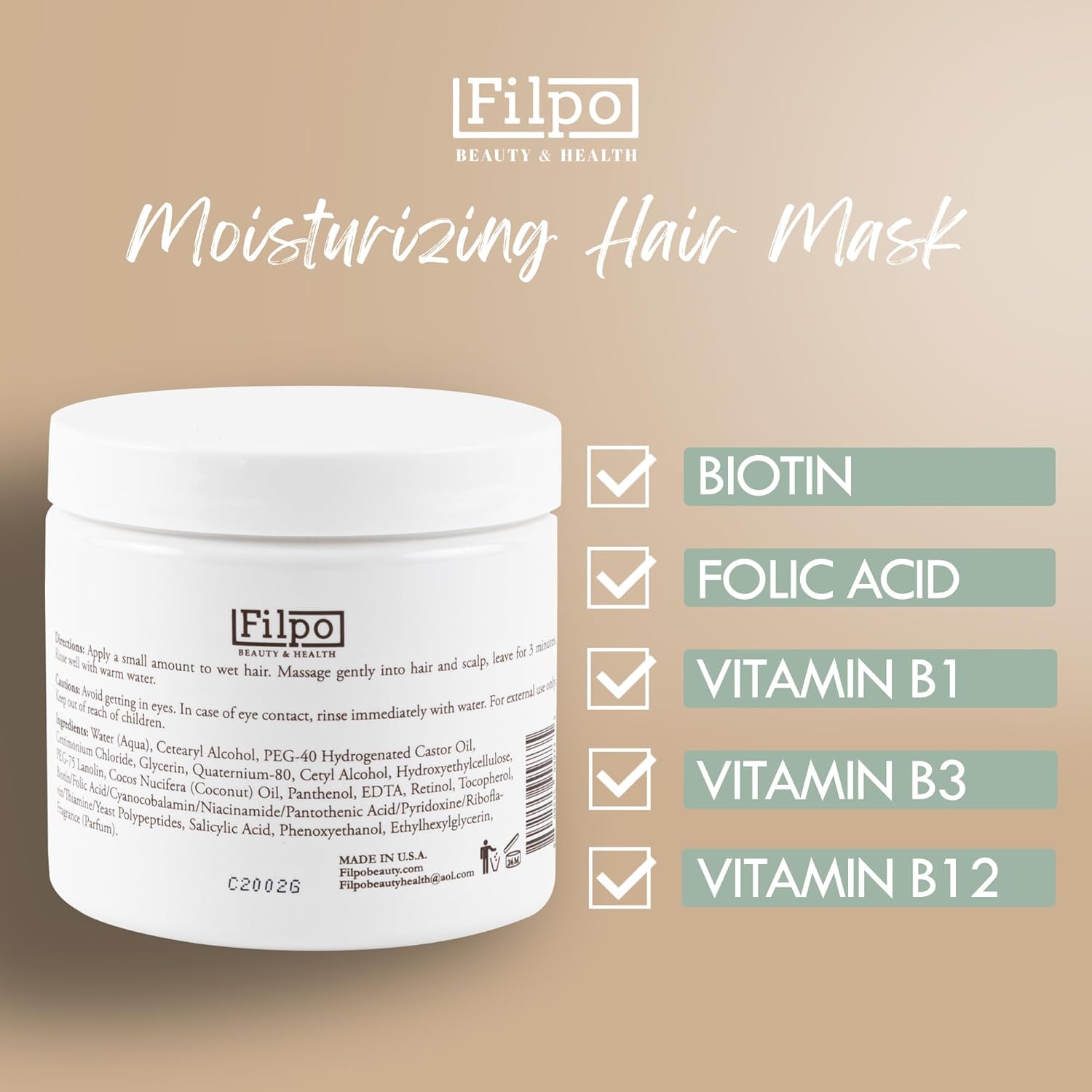FILPO Coconut Milk Hair Mask - Deep Conditioning with Coconut Oil and Argan Oil for Dry, Damaged, Curly Hair Growth & Sulfate Free Hair Care